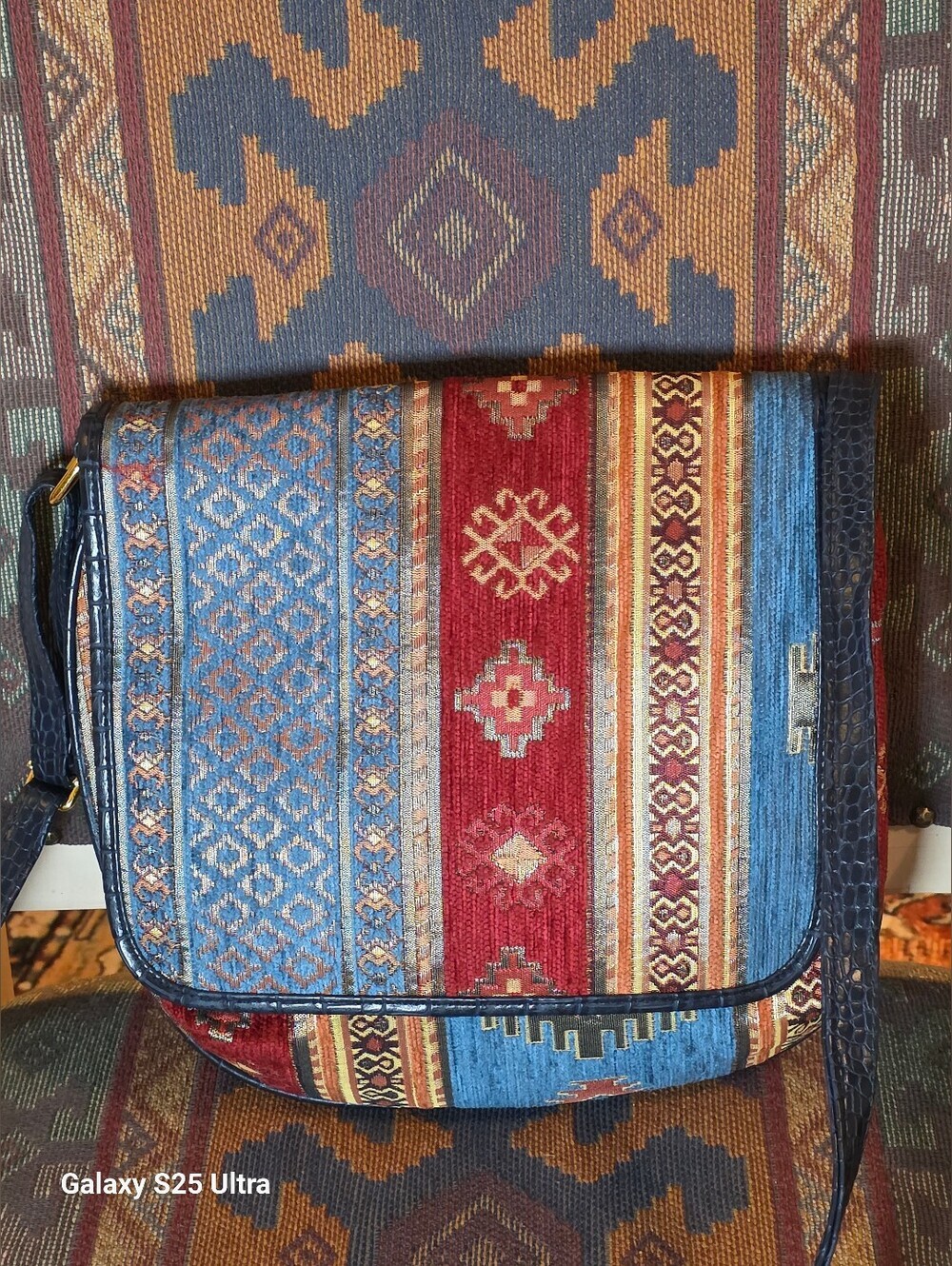 Vintage Armada Turkish Kilim Tapestry Crossbody Bag Vegan Leather Trim Boho EUC - Picture 3 of 15